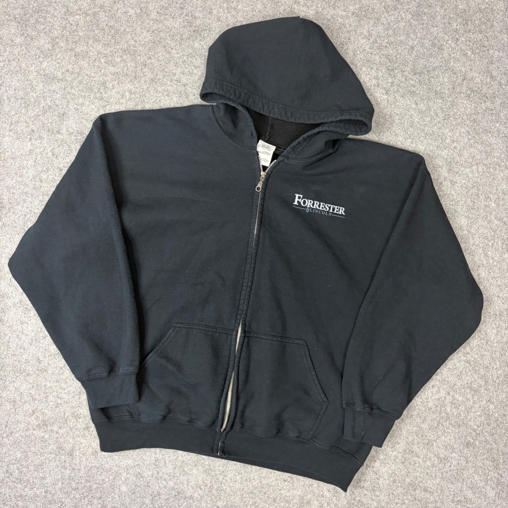 Gildan Ultra Blend Mens XL Black Zip Up Hoodie Forrester Lincoln Car Graphic